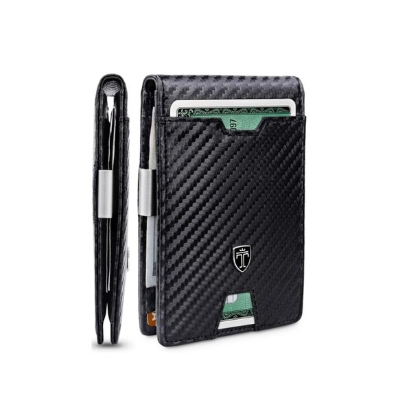 Travando  Men's Slim Wallet with Money Clip Austin RFID blocking Holder - Carbon - Picture 1 of 7